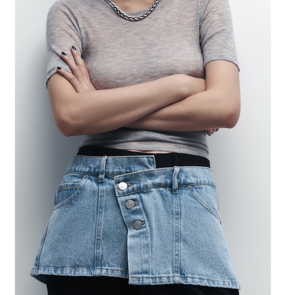 NWT Zara Denim Sash Belt Micro Mini Skirt Jean Cover Up main image 10